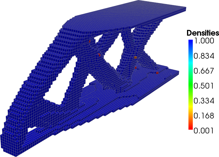 Topologieoptimierung eines Kragträgers – Material wird nur dort platziert, wo Lastpfade es erfordern. Quelle: Wikimedia Commons (CC BY-SA 3.0)